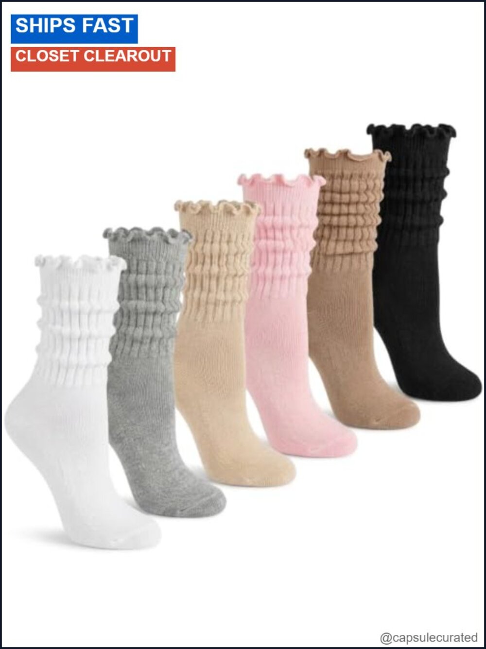 Ruffle Slouchy Socks Women Cotton Cute Long Calf Socks 6 Pack
